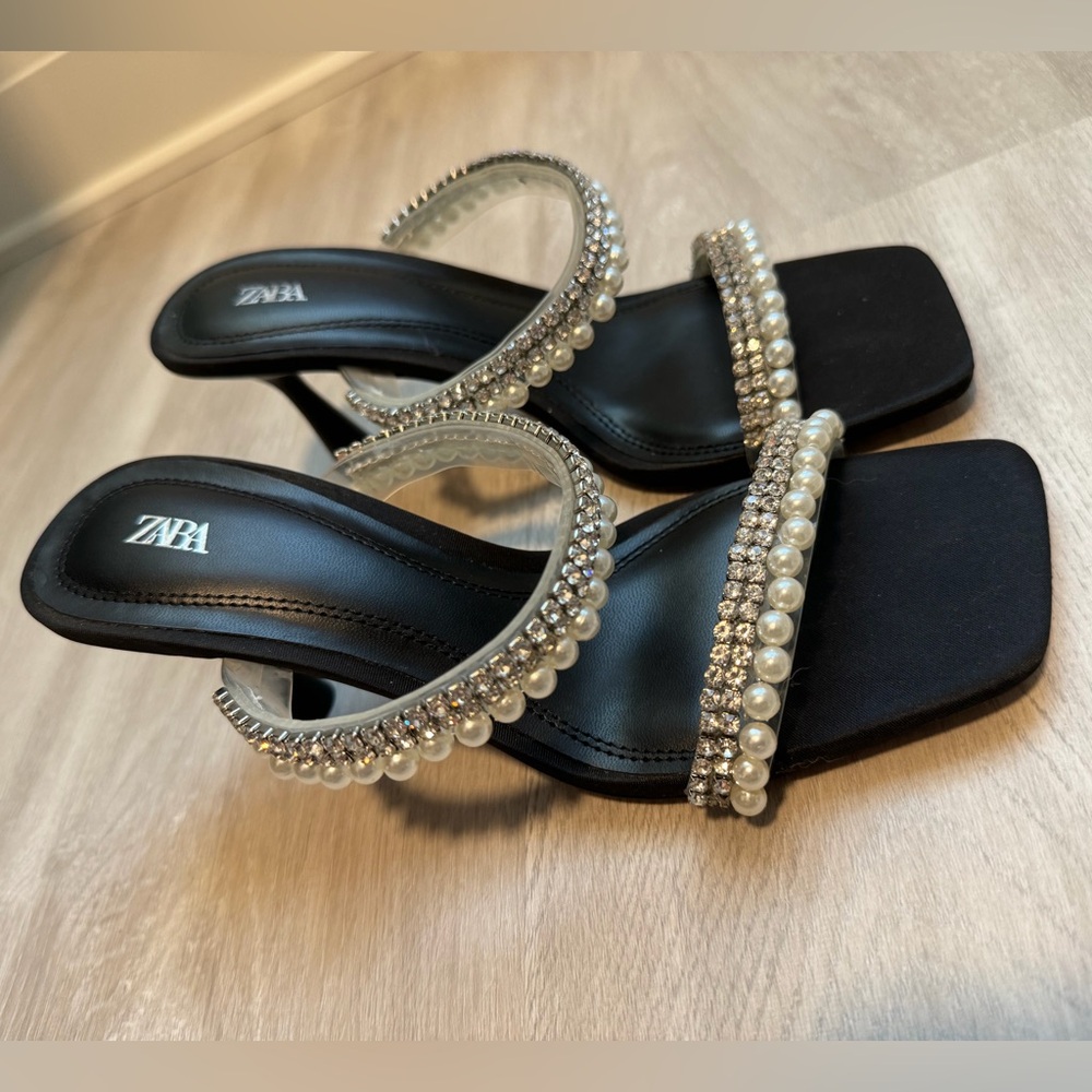 Glamorous black Zara heels with pearl embellishments